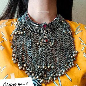 Afghan Kuchi Choker Necklace: Silver Bells, Tribal Collar Jewelry